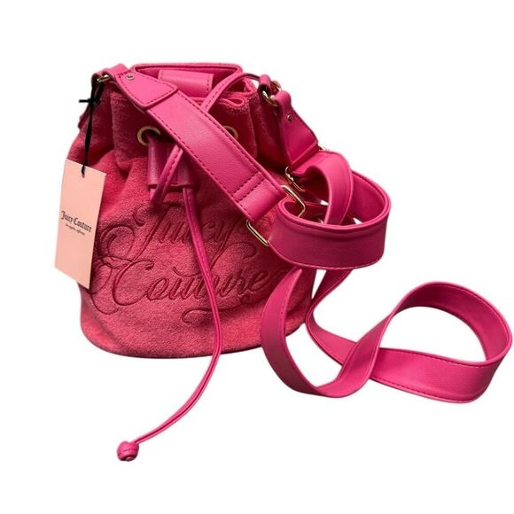 Juicy Couture Handbags - NWT Juicy Couture Pink Terry Cloth Bucket Bag Drawstring Crossbody Purse